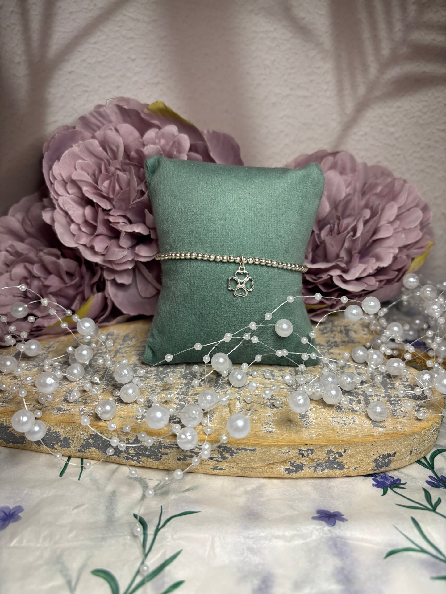 Sterling Silver Beaded bracelet with a beautiful heart flower charm