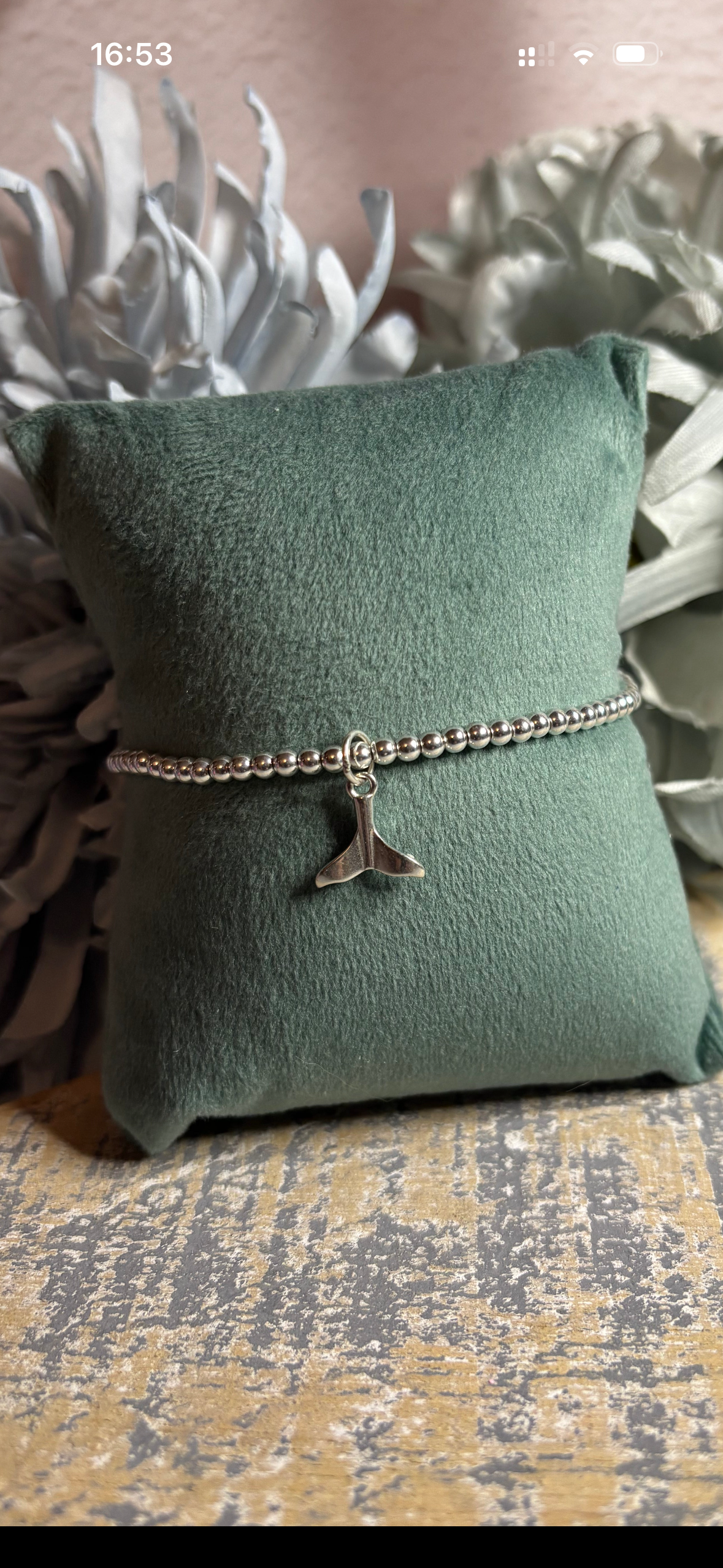 Sterling Silver Beaded bracelet with a whale tail charm