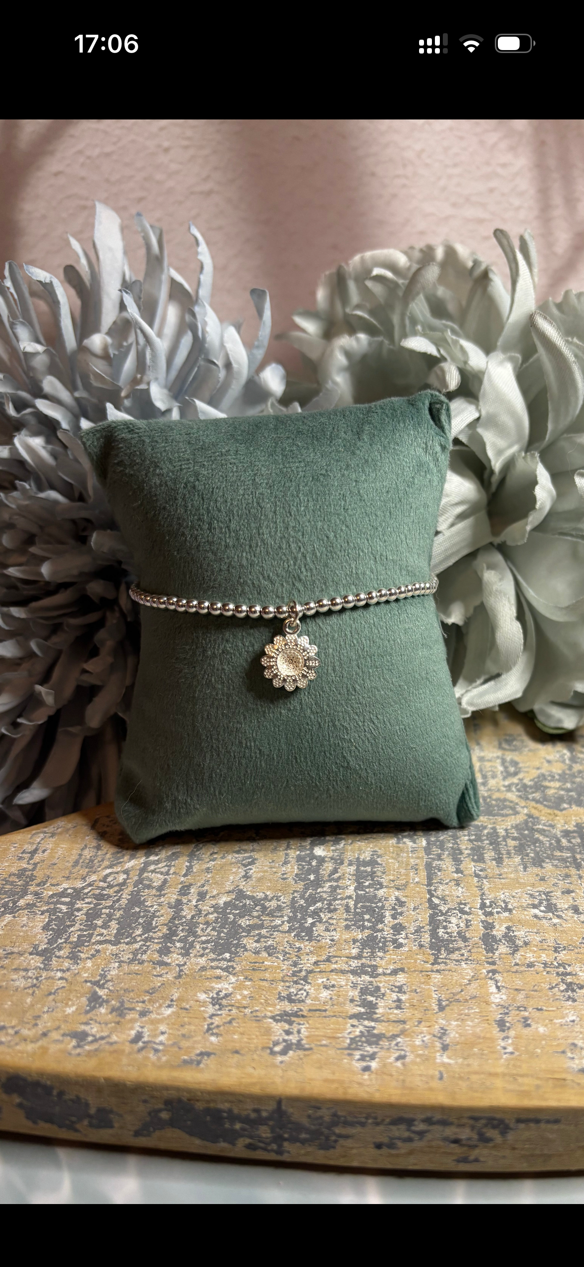 Sterling Silver Beaded bracelet with a pretty sunflower charm