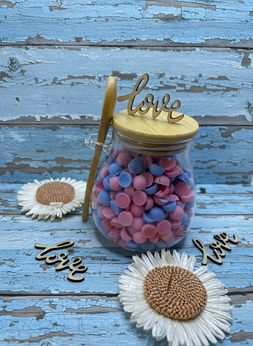 Glass jar with blue driftwood background 1