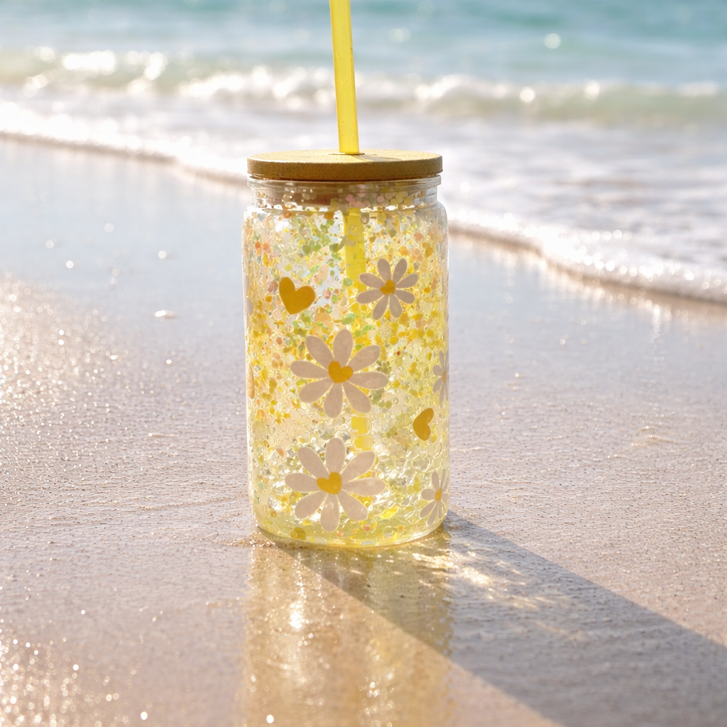 Glitter Bubble tumbler with flower design