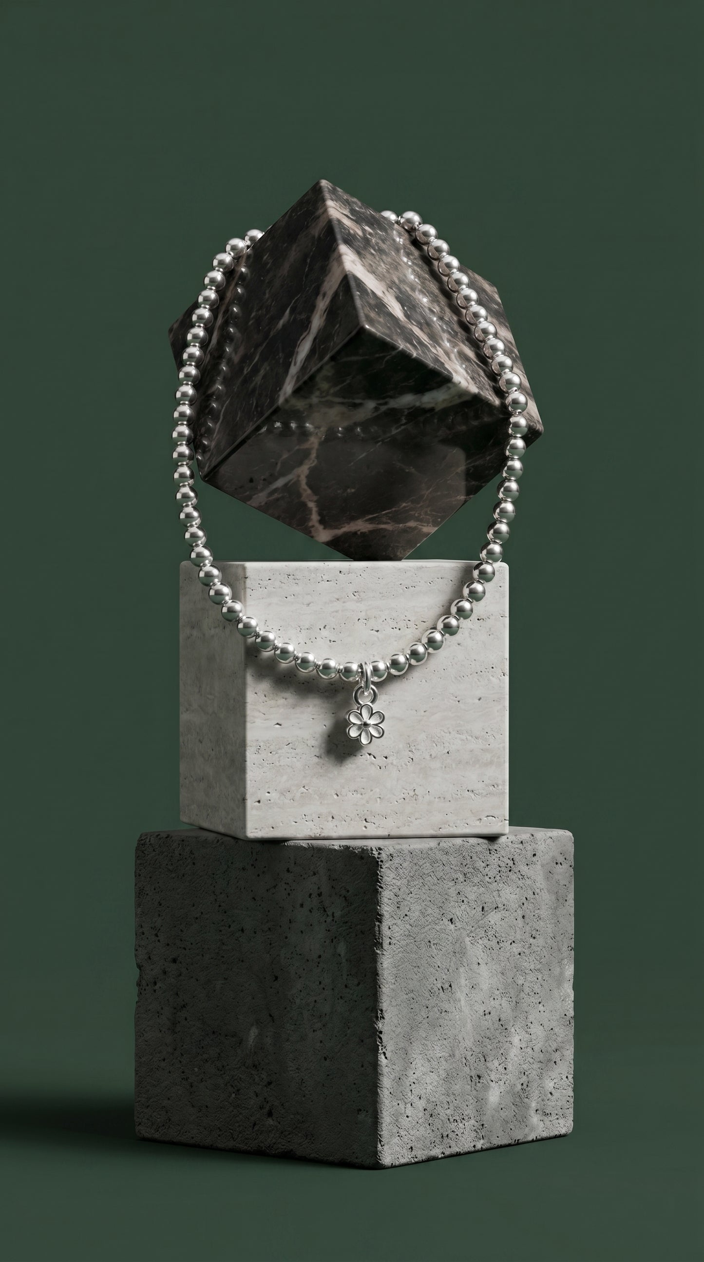 Sterling Silver Beaded Bracelet with a Beautiful flower Charm