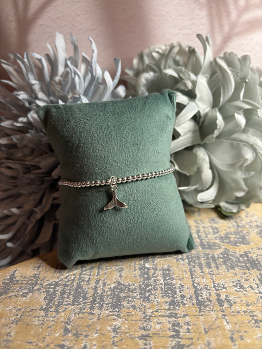 Sterling Silver Beaded bracelet with a whale tail charm