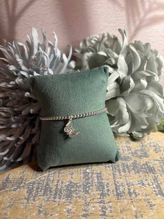 Sterling Silver Beaded bracelet with a butterfly charm