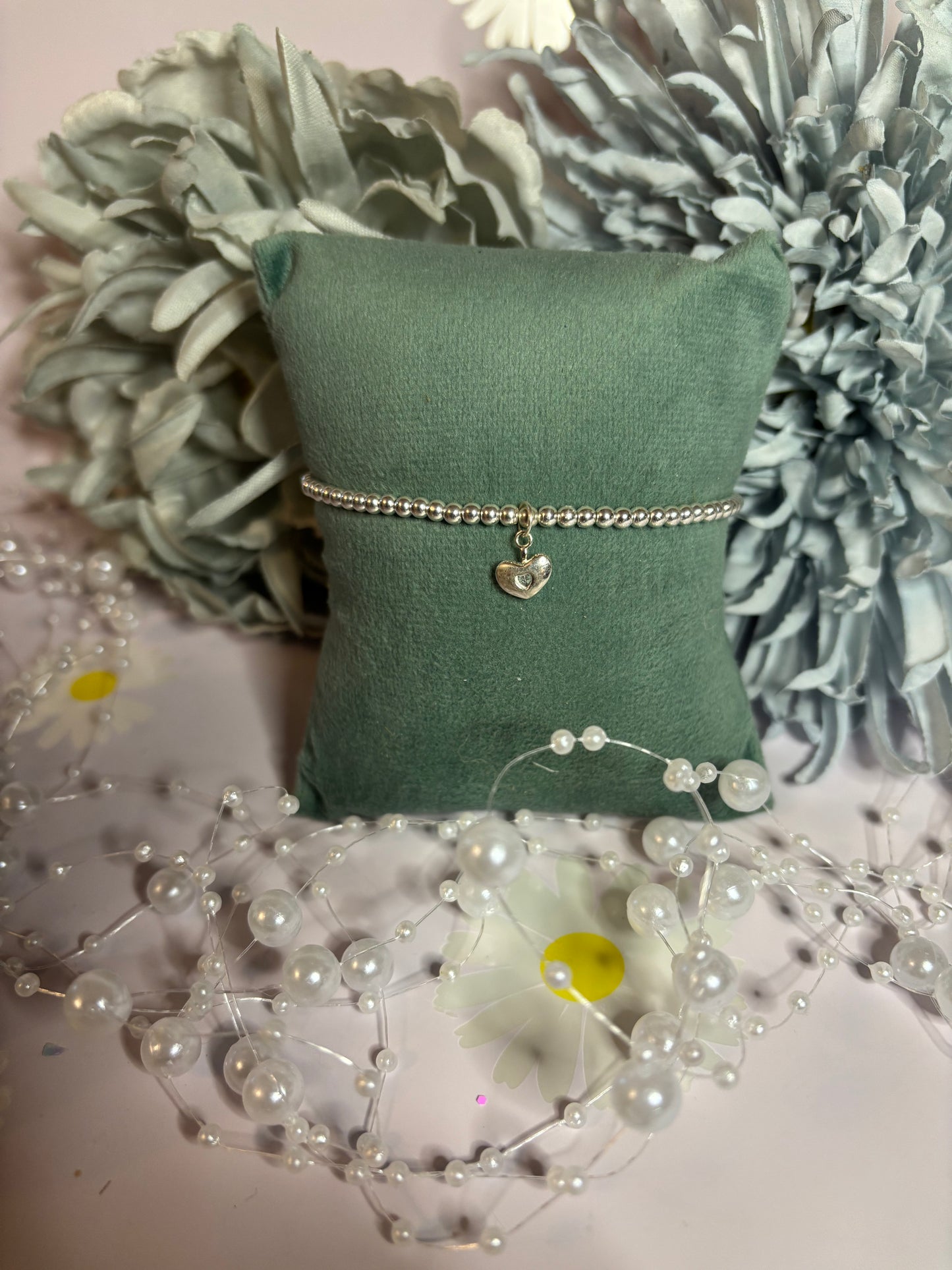 Sterling Silver Beaded bracelet with a heart charm