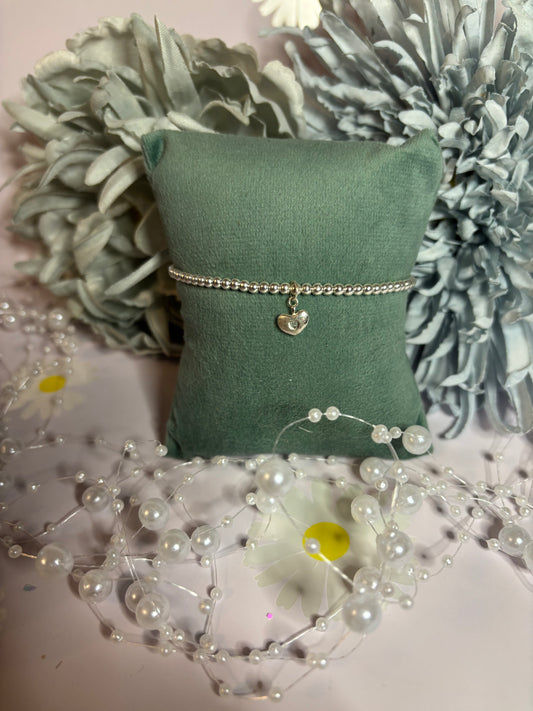 Sterling Silver Beaded bracelet with a heart charm
