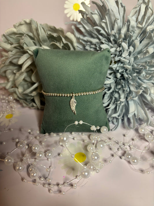 Sterling Silver Beaded bracelet with an Angel Wing charm