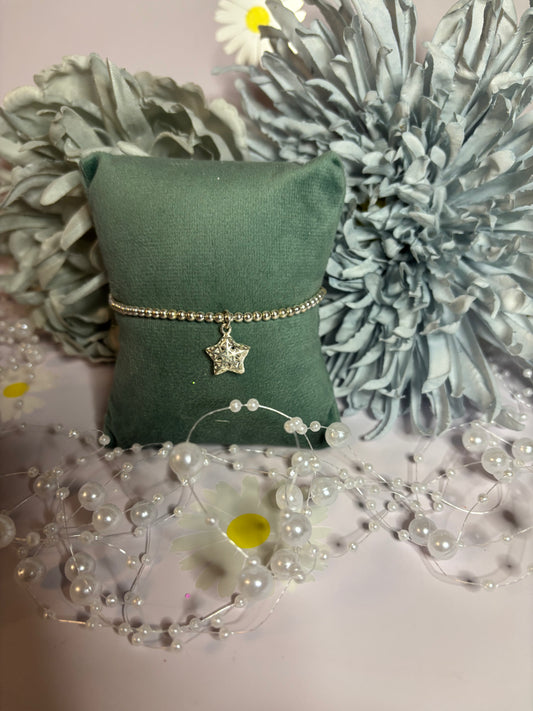 Sterling Silver Beaded bracelet with a star charm