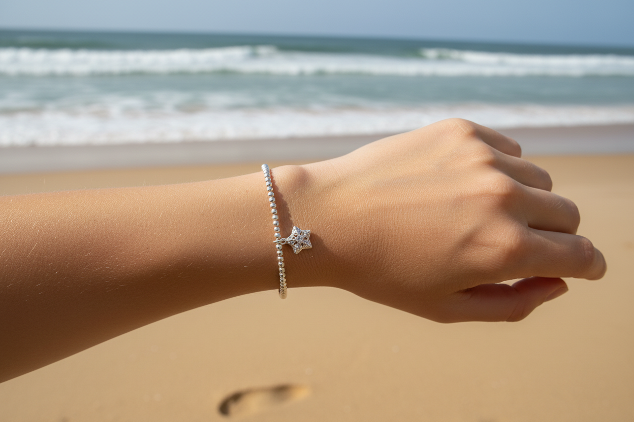 Sterling Silver Beaded bracelet with a star charm