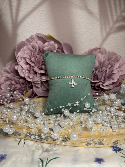 Sterling Silver Beaded bracelet with a beautiful flower charm
