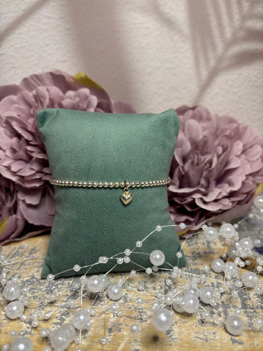 Sterling Silver Beaded bracelet with a beautiful heart charm
