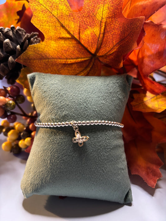 Sterling Silver Beaded bracelet with a butterfly charm
