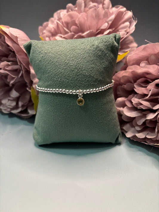Sterling Silver Beaded bracelet with a citrine birthstone charm