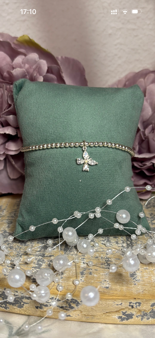 Sterling Silver Beaded bracelet with a beautiful flower charm