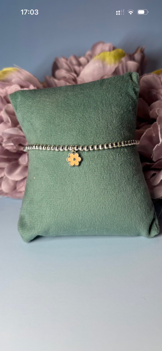 Sterling Silver Beaded bracelet with a pink or blue flower