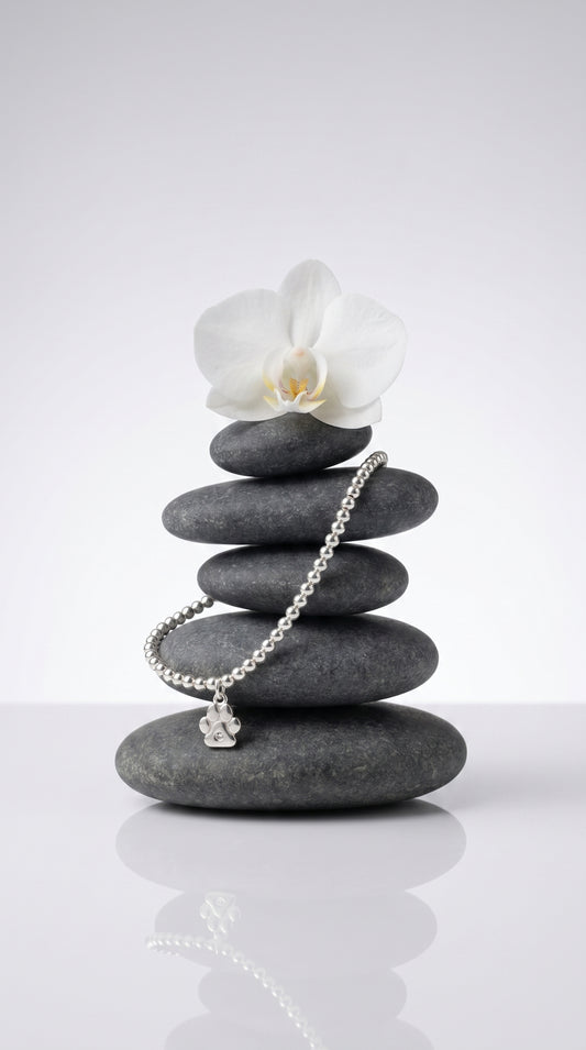 Sterling Silver Beaded bracelet with a paw print charm