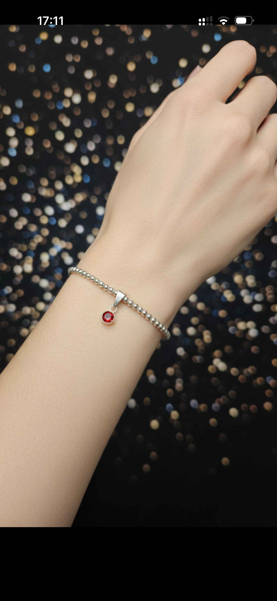 Sterling Silver Beaded bracelet with a 6mm garnet birthstone charm