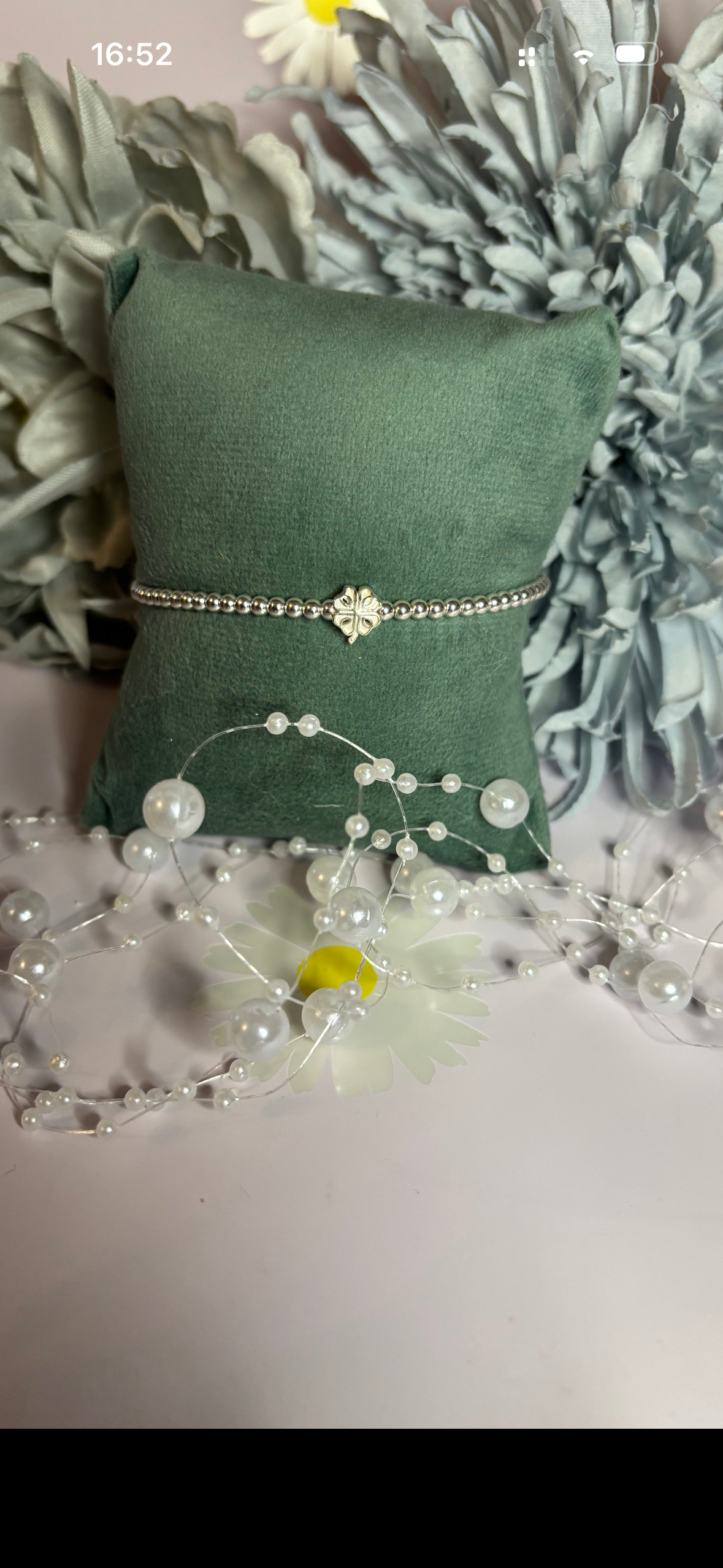 Sterling silver beaded bracelet with flower bead charm