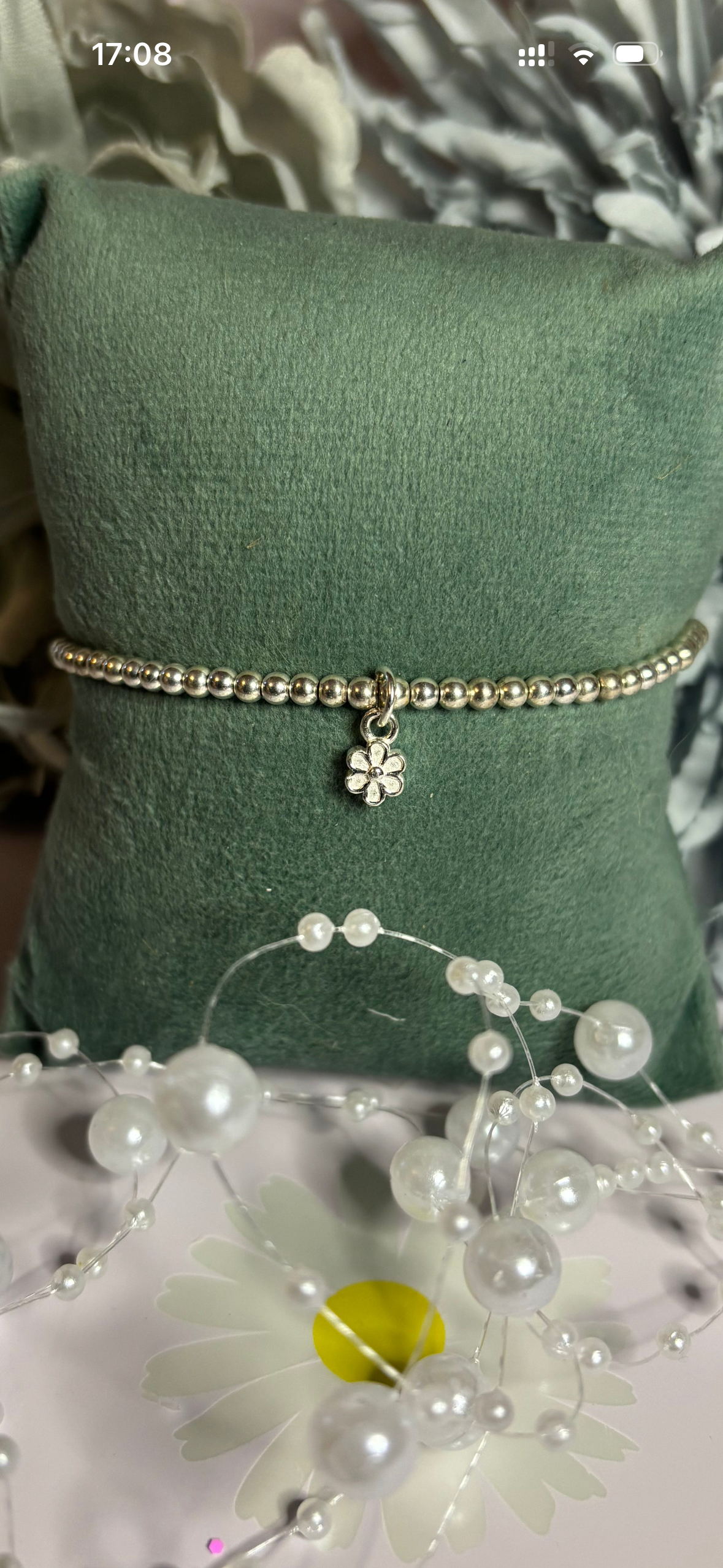 Sterling Silver Beaded bracelet with a 5 petal flower charm