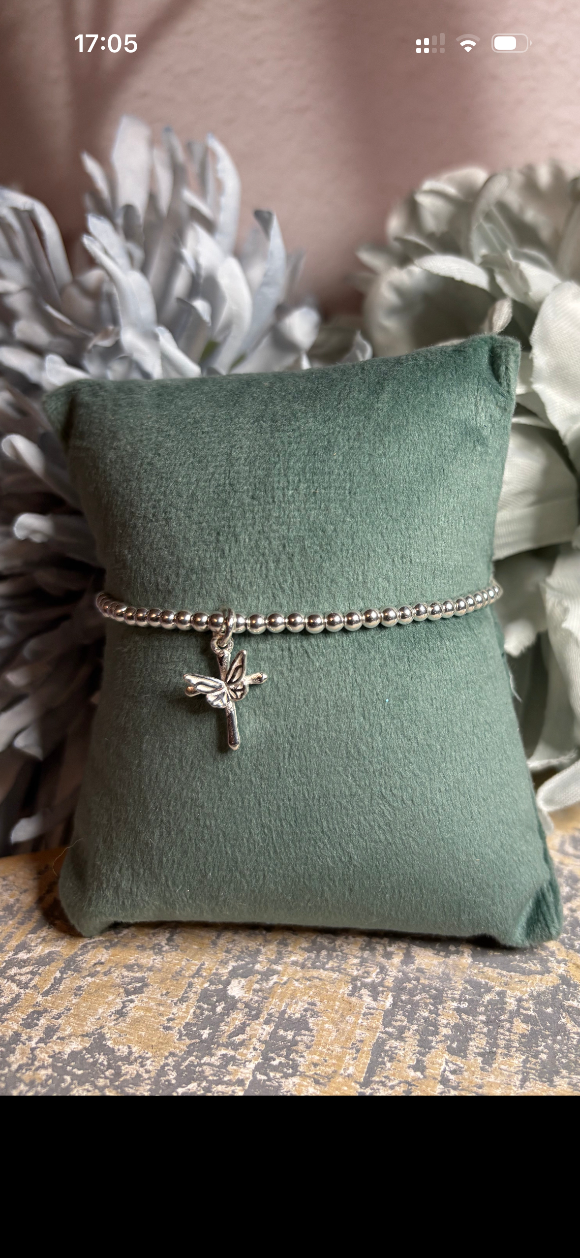 Sterling Silver Beaded bracelet with a cross and butterfly