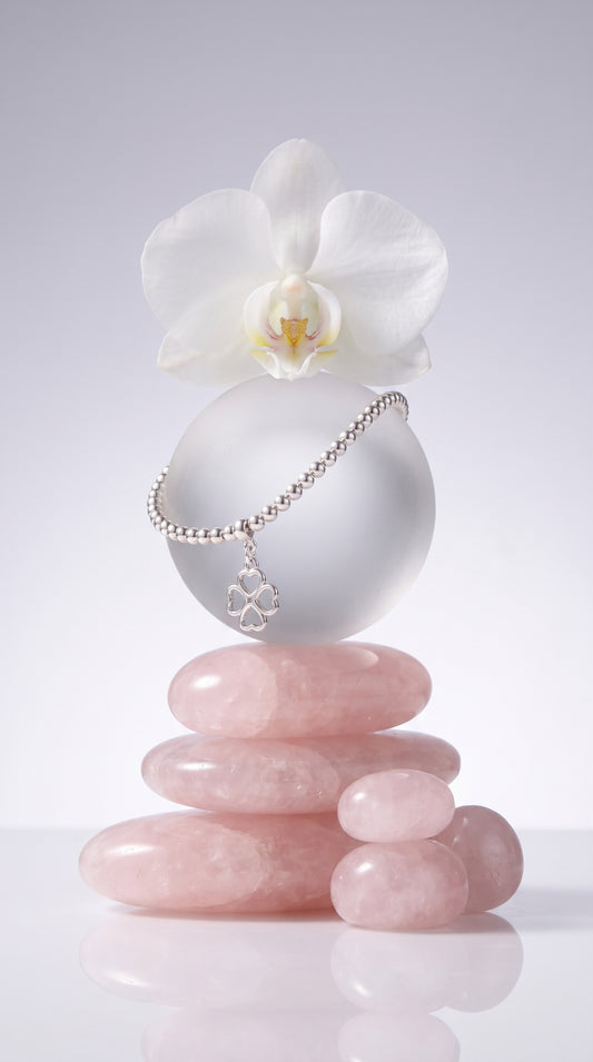 Sterling Silver Beaded Bracelet with a Beautiful heart flower Charm