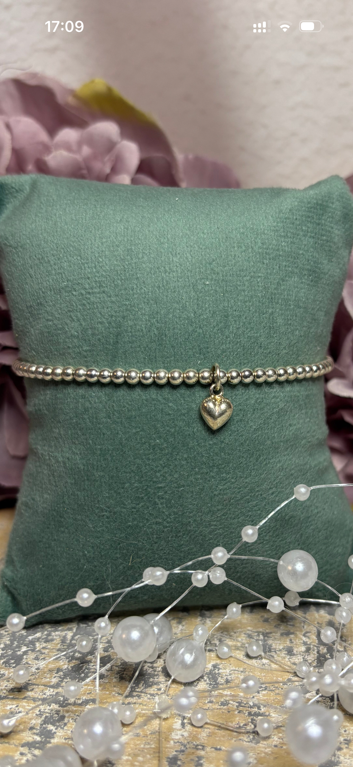 Sterling Silver Beaded Bracelet with a Beautiful Heart Charm