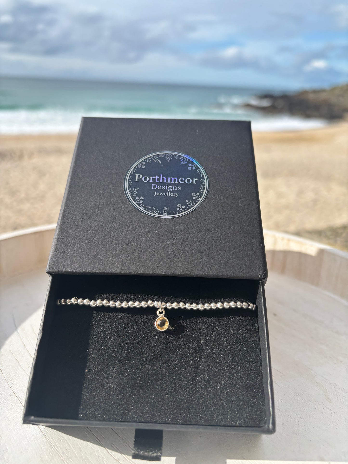 Sterling Silver Beaded bracelet with a citrine birthstone charm