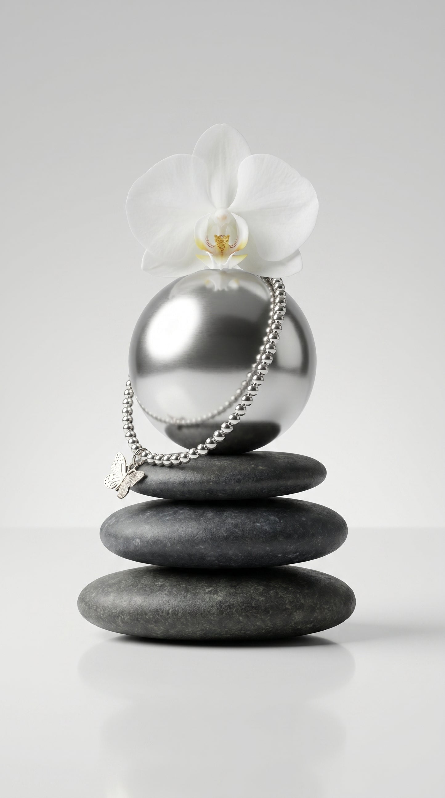 Sterling Silver Beaded Bracelet with a Large Beautiful butterfly Charm