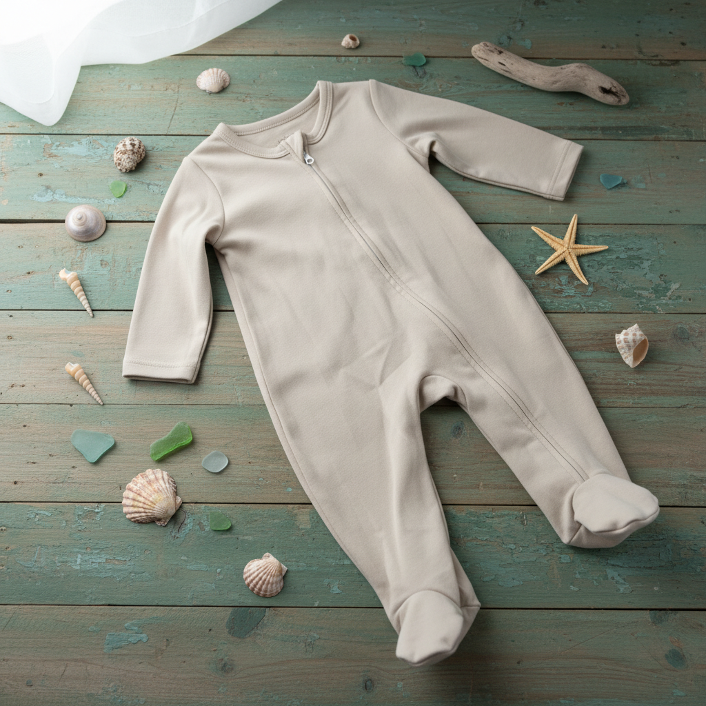 Beige Sleepsuit - Teal Distressed Wood