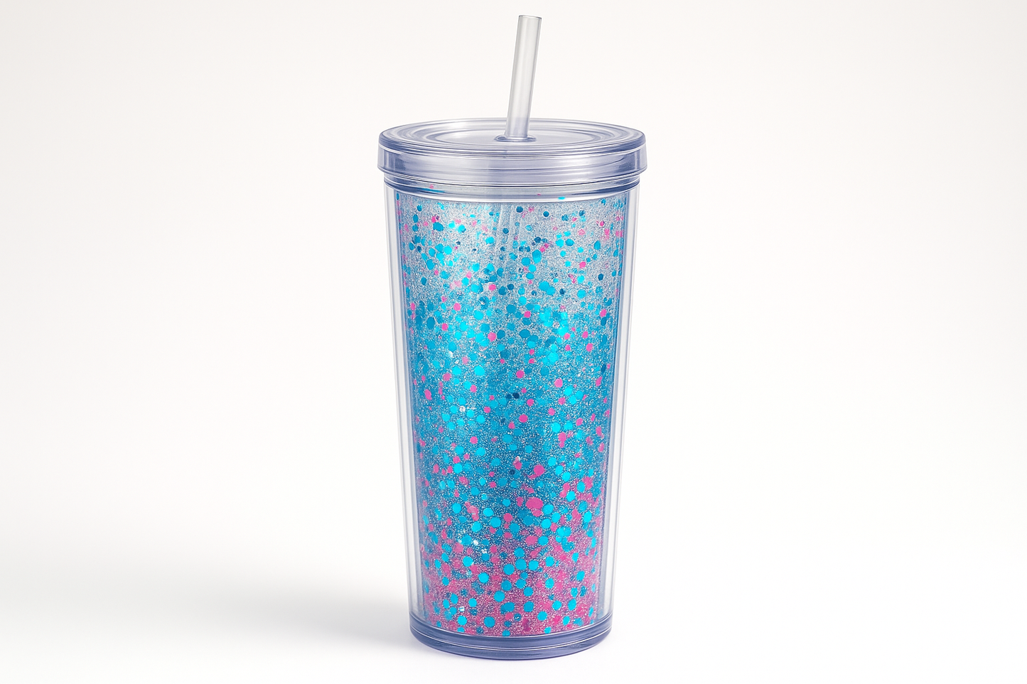 Blue and pink glitter snowglobe tumbler