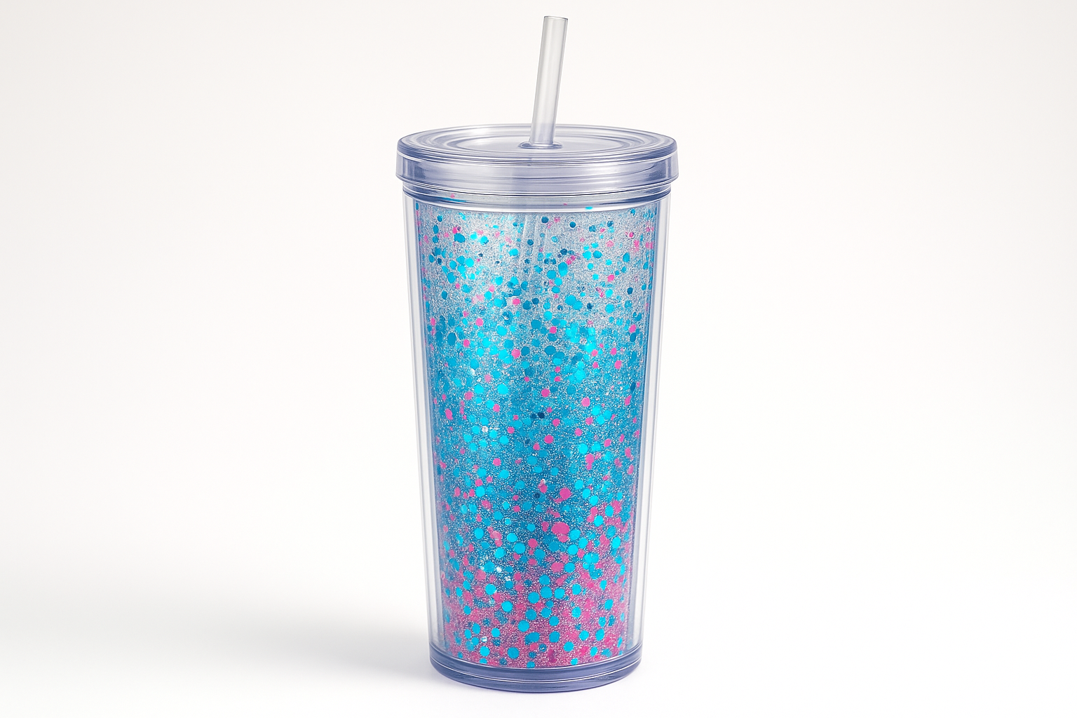 Blue and pink glitter snowglobe tumbler