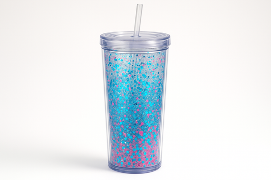Blue and pink glitter snowglobe tumbler