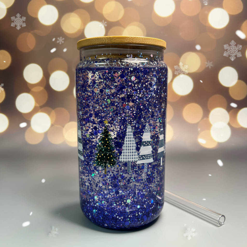 Christmas tree snow globe tumbler professional photo
