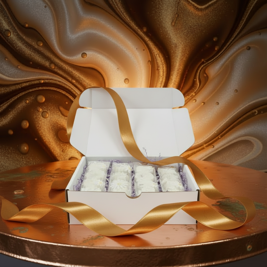 Dubai gift box with gold ribbon on copper table