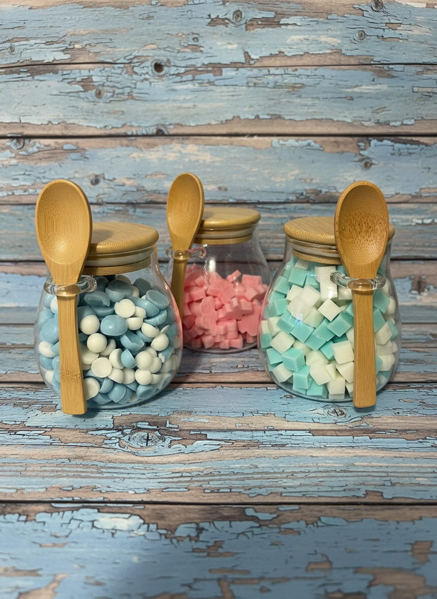 Glass jar with blue driftwood background 3