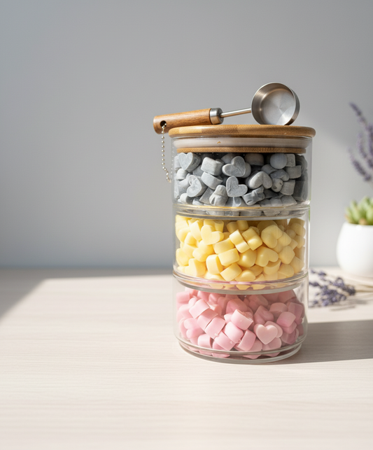 Improved 3 tier glass storage jars with wax scoopies