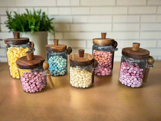 Beautiful glass jar filled with scoopie wax melts