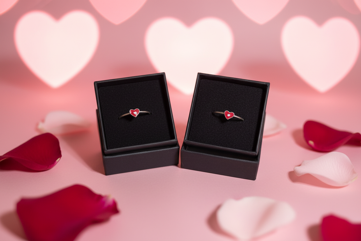 New Heart rings with romantic Valentine's background