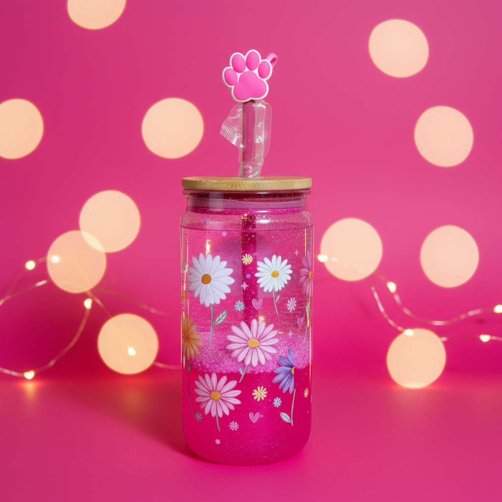 Pink daisy tumbler with bold background