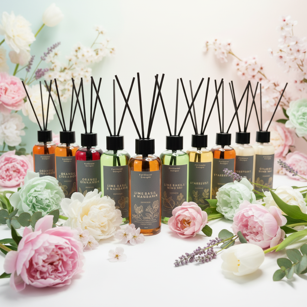 Reed Diffuser Bottles with Spring Background