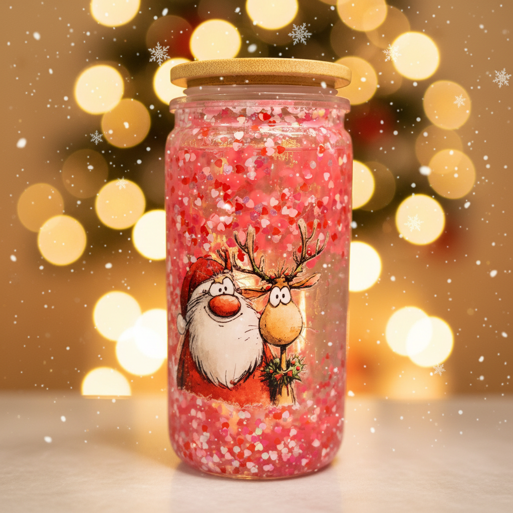 Santa snow globe tumbler with festive background
