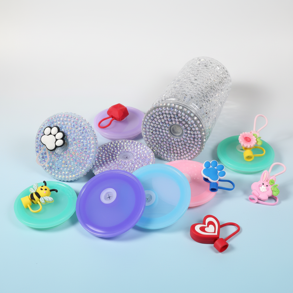 Snow globe tumbler cup lids with premium background