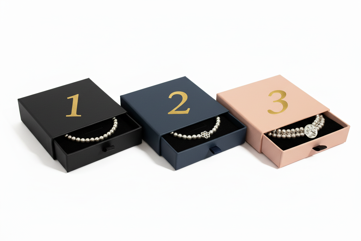 Three numbered gift boxes