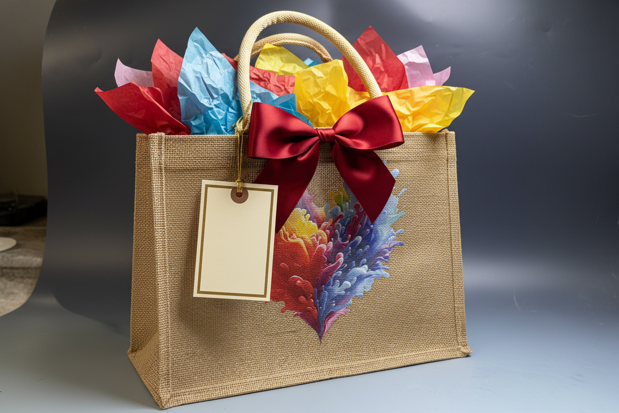 Tote bag styled as gift bag