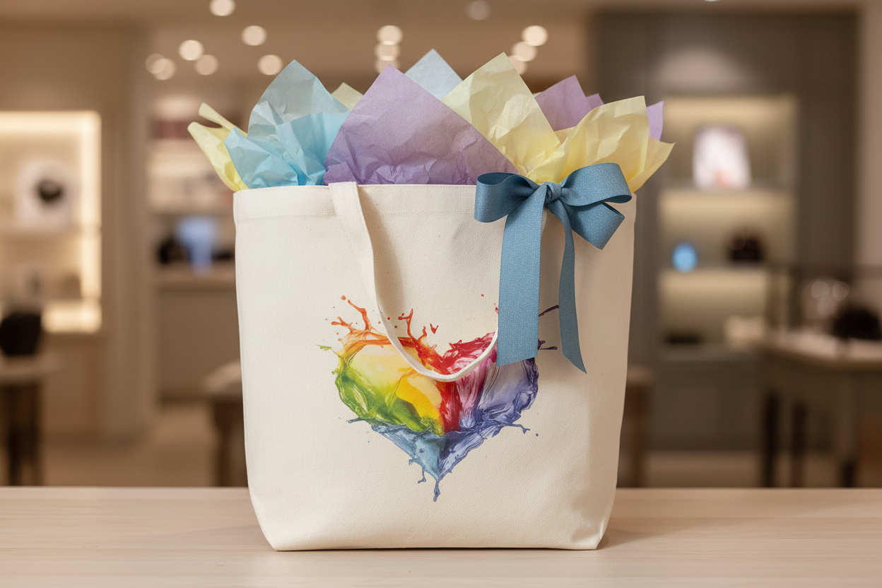 Tote bag styled as shopping bag