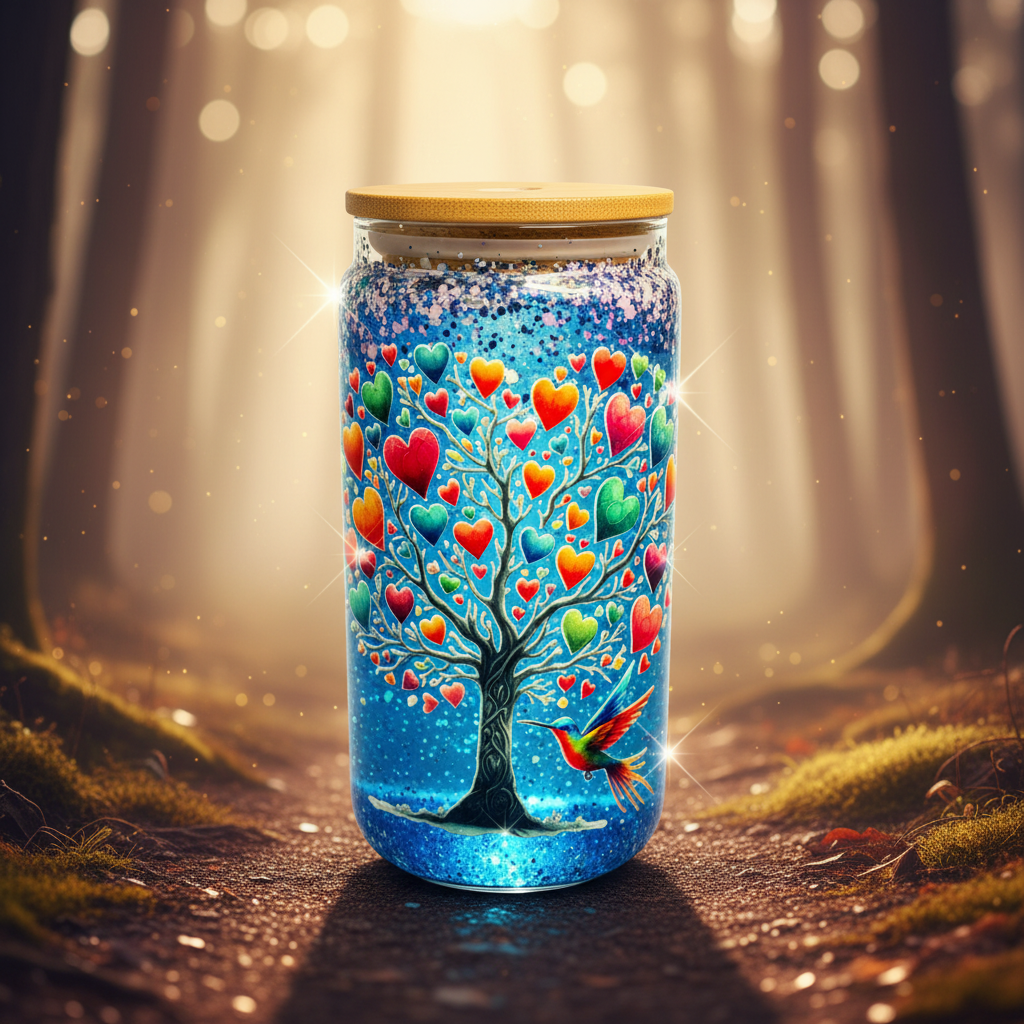 Tree design snow globe tumbler with natural background