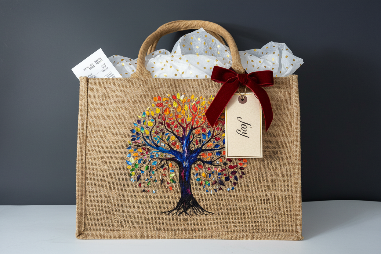 Tree tote bag styled as shopping bag