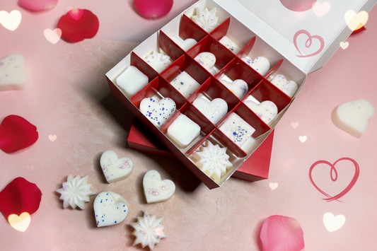 Valentine's Day Wax Melt Gift Box with romantic background