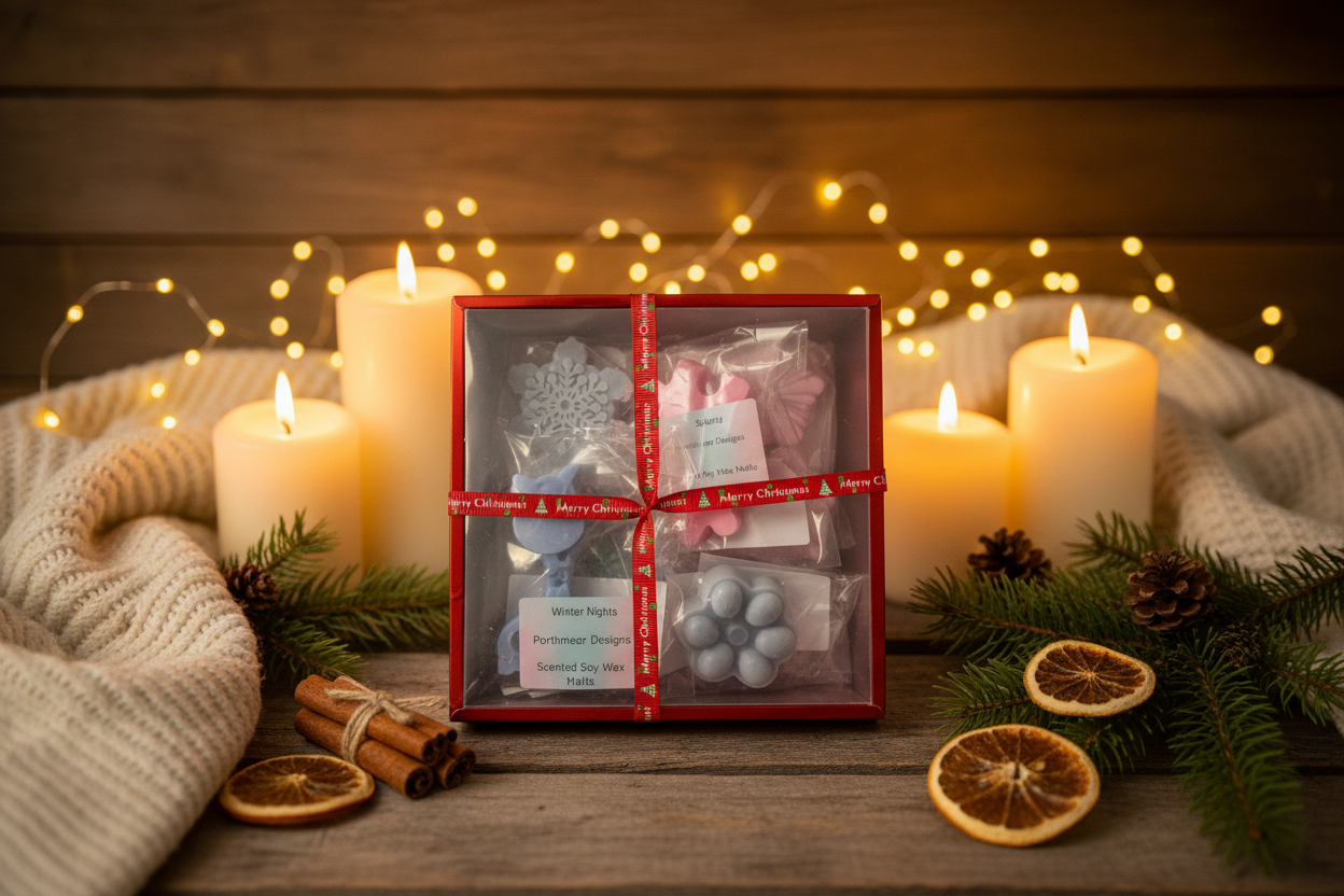 Wax melt gift box in cozy festive setting