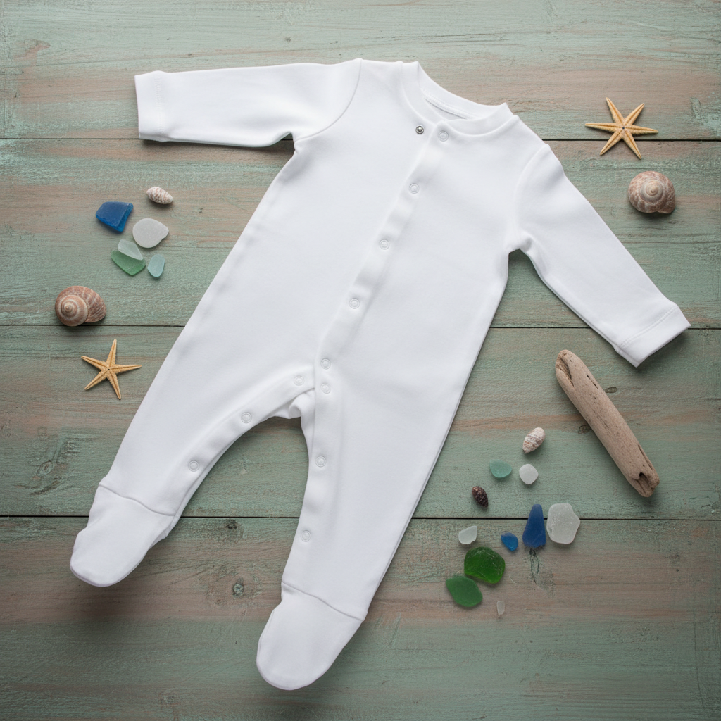 White Footed Sleepsuit - Teal Distressed Wood